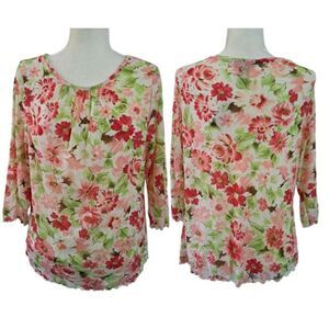 Avenue Women's 3/4 Sleeve Floral Multi Color Mesh Top Blouse 14-16